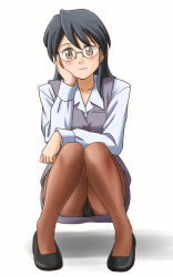 1girl black_hair brown_eyes brown_pantyhose crotch_seam female_focus glasses lielos lielos&#039;_office_lady original panties panties_under_pantyhose pantyhose pantyshot skirt solo underwear upskirt