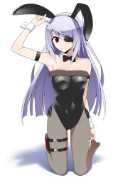 Rule 34 | 10s, 1girl, animal ears, armband, armpits, bare shoulders, blush, bow, bowtie, breasts, covered navel, detached collar, eyepatch, fake animal ears, fishnet pantyhose, fishnets, hairband, hand on headwear, highres, infinite stratos, kneeling, laura bodewig, leotard, long hair, mattari yufi, medium breasts, pantyhose, playboy bunny, rabbit ears, rabbit tail, red eyes, shadow, silver hair, simple background, sketch, solo, tail, thigh strap, white background, wrist cuffs