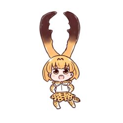 Rule 34 | 10s, 1girl, :d, batta (ijigen debris), blonde hair, blush, bow, bowtie, brown eyes, chibi, commentary request, elbow gloves, full body, gloves, kemono friends, looking at viewer, open mouth, orange gloves, orange hair, orange thighhighs, serval (kemono friends), shirt, short hair, simple background, sleeveless, sleeveless shirt, smile, solo, stag beetle, standing, teeth, thighhighs, upper teeth only, white background, white shirt