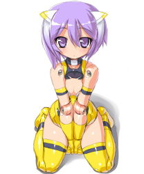 Rule 34 | 10s, 1girl, armband, bad id, bad pixiv id, bare shoulders, between legs, blush, bodysuit, boots, breasts, busou shinki, cleavage, cleavage cutout, clenched hands, clothing cutout, dd (ijigendd), doll joints, full body, gloves, hair between eyes, hair ornament, hand between legs, hip focus, jewelry, joints, kneeling, leotard, looking at viewer, neck ring, parted lips, partio, purple eyes, purple hair, seiza, shadow, short hair, simple background, sitting, sketch, small breasts, solo, thigh boots, thighhighs, v arms, white background, yellow gloves, yellow thighhighs