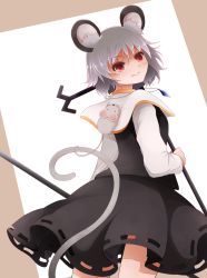 Rule 34 | 1girl, animal ears, arano oki, capelet, from behind, grey hair, highres, looking back, mouse (animal), mouse ears, mouse tail, nazrin, pendulum, red eyes, rod, tail, touhou