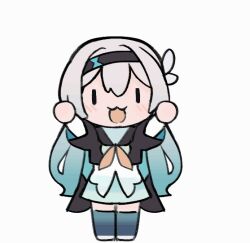 Rule 34 | 1girl, animated, animated gif, arms up, black hairband, black jacket, blue thighhighs, chibi, chinese commentary, commentary request, cropped jacket, disappear, dress, firefly (honkai: star rail), hairband, hertas spinning to piranha plants on parade (meme), honkai: star rail, honkai (series), jacket, long sleeves, meme, open mouth, popping, qingqingxiaoo, short sleeves, simple background, smile, solo, thighhighs, white background, white dress, white hair