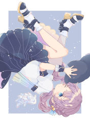 Rule 34 | 1girl, :/, absurdres, angel wings, ankle socks, blue eyes, blush, braid, braided ponytail, buttons, closed mouth, clothing request, footwear ribbon, frilled socks, frills, hair ornament, high heels, highres, holding, holding pillow, jewelry, knees up, light particles, long hair, looking at viewer, low twintails, medium skirt, muto 095, one eye closed, original, pillow, pleated skirt, puffy short sleeves, puffy sleeves, purple hair, ring, shirt tucked in, short sleeves, skirt, socks, solo, star (symbol), star hair ornament, twintails, wings