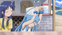 Rule 34 | aizawa chizuru, animated, animated gif, blue hair, hat, ikamusume, long hair, lowres, original clip, shinryaku! ikamusume, tentacle hair