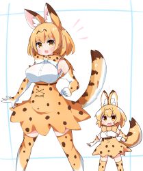 Rule 34 | 1girl, animal ears, berusa (berutoo), blouse, blush, bow, bowtie, breasts, elbow gloves, fang, gloves, highres, kemono friends, large breasts, looking at viewer, multicolored bow, multicolored clothes, multicolored gloves, multicolored neckwear, open mouth, orange bow, orange eyes, orange gloves, orange hair, orange neckwear, orange skirt, serval (kemono friends), shirt, short hair, skin fang, skirt, sleeveless, sleeveless shirt, smile, solo, tail, traditional bowtie, white bow, white gloves, white neckwear, white shirt