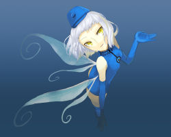 Rule 34 | 1girl, ass, atlus, bad id, bad pixiv id, bare shoulders, elbow gloves, elizabeth (persona), fairy, female focus, garrison cap, ghoul, gloves, gradient background, hat, persona, persona 3, short hair, silver hair, sodeya itsuki, solo, thighhighs, wings