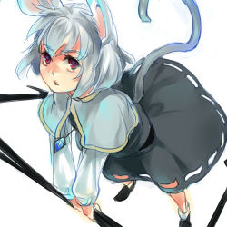 Rule 34 | 1girl, animal ears, bad id, bad pixiv id, dowsing rod, female focus, foreshortening, lowres, mouse ears, mouse tail, nazrin, nikopa, red eyes, silver hair, sketch, solo, tail, touhou