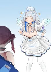 Rule 34 | 3girls, absurdres, alternate breast size, amane kanata, amane kanata (nurse), angel, angel wings, blue hair, blush, breasts, character request, cleavage, colored inner hair, dreaming, dress, feathered wings, gloves, grey hair, hair ornament, halo, highres, hololive, houshou marine, houshou marine (1st costume), large breasts, long hair, lying, multicolored hair, multiple girls, pillow, pirate, red hair, red ribbon, ribbon, shhhh7, single hair intake, sleeping, smile, star halo, streaked hair, twintails, virtual youtuber, wings