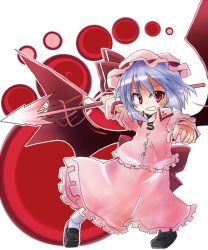 Rule 34 | 1girl, female focus, polearm, remilia scarlet, solo, spear, standing, touhou, weapon, white background, yuuhi alpha