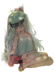 Rule 34 | 1girl, alternate costume, black shorts, blush, bucket, bug, casual, closed eyes, collarbone, dragonfly, drooling, full body, g11 (girls&#039; frontline), girls&#039; frontline, hair between eyes, hat, holding, holding shovel, imoko (imonatsuki), insect, light particles, long hair, parted lips, sandals, shade, shirt, short shorts, shorts, shovel, silver hair, sitting, sleeping, sleeping upright, solo, tank top, thighs, very long hair, white shirt