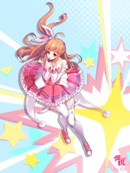 Rule 34 | 1girl, :p, full body, hair ribbon, highres, last origin, long hair, looking at viewer, magical girl, magical momo, md5 mismatch, orange hair, red eyes, ribbon, shoes, sidelocks, sneakers, solo, thighhighs, tongue, tongue out, toriseru (rare stone), white thighhighs