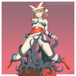 Rule 34 | breasts, christmas, christmas present, clothes down, clothes lift, creatures (company), game freak, gift, grabbing, grabbing another&#039;s breast, highres, interspecies, large breasts, may (pokemon), nintendo, pokemon, pokemon rse, self-upload, solo, tentacle sex, tentacles, the tentacle professor