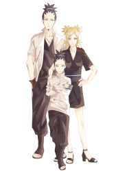 Rule 34 | 1girl, 2boys, arm around shoulder, armband, bad id, bad pixiv id, black eyes, black hair, blonde hair, boruto: naruto the movie, boruto: the movie, breasts, cleavage, crossed arms, facial hair, family, father and son, goatee, green eyes, hand in pocket, hand on another&#039;s shoulder, hand on own hip, high heels, husband and wife, jacket, jewelry, looking at viewer, mother and son, multiple boys, nara shikadai, nara shikamaru, naruto, naruto (series), neckace, necklace, quad tails, ring, ring necklace, shoes, short hair, suzu (tg 390), szk sssk, temari (naruto), toeless footwear, topknot, white background