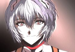 Rule 34 | 1girl, ayanami rei, blue hair, closed mouth, grey background, hairpods, highres, looking at viewer, my nameisyoon, neon genesis evangelion, plugsuit, portrait, red eyes, short hair, smile, solo
