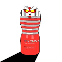 Rule 34 | artificial vagina, backlighting, copyright notice, english text, full body, gundam, male focus, mobile suit gundam, no humans, oekaki, parody, rx-78-2, sex toy, shadow, simple background, solo, striped, tenga, white background