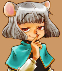 Rule 34 | 1girl, animal ears, female focus, finger to mouth, grey hair, mouse ears, nazrin, onikobe rin, short hair, simple background, smirk, solo, touhou