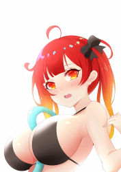Rule 34 | 1girl, azur lane, breasts, gradient hair, honolulu (azur lane), hose between breasts, large breasts, multicolored hair, red eyes, red hair, solo, swimsuit, toki to shishin, aged down