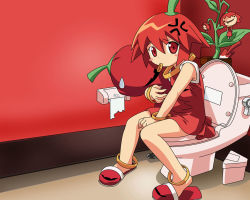 Rule 34 | 00s, 1girl, anger vein, blush, blush stickers, chili pepper, cushion, habanero pepper, habanero-tan, mouth hold, netrunmon, original, red eyes, red hair, red skirt, shoes, short hair, skirt, slippers, solo, sweatdrop, toilet, toilet use, trash can, vector trace, wallpaper, watanabe akio