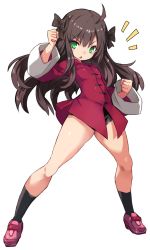 Rule 34 | 1girl, ahoge, arima miyako, black bow, black shorts, black socks, bow, brown hair, chinese clothes, commentary request, full body, green eyes, hair bow, highres, karukan (monjya), long hair, long sleeves, melty blood, pink footwear, shoes, short shorts, shorts, sneakers, socks, solo, standing, tangzhuang, tsukihime