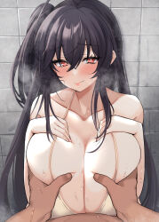 Rule 34 | 1boy, 1girl, ahoge, azur lane, bikini, black hair, blush, breasts, commission, grabbing, grabbing another&#039;s breast, hair between eyes, hands on own chest, hetero, highres, huge breasts, long hair, looking at viewer, official alternate costume, one side up, paizuri, paizuri under clothes, pov, pov crotch, pov hands, red eyes, sironekomia1, skeb commission, swimsuit, taihou (azur lane), taihou (seaside daydreams) (azur lane), variant set, very long hair, white bikini