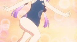 Rule 34 | 1girl, animated, animated gif, beads, blue eyes, blue one-piece swimsuit, flat chest, gradient hair, hair beads, hair ornament, kanna kamui, kobayashi-san chi no maidragon, low twintails, multicolored hair, one-piece swimsuit, school swimsuit, swimsuit, thighs, twintails, white hair