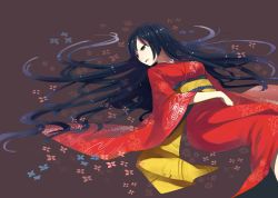 Rule 34 | black hair, japanese clothes, kimono, kurasawa moko, long hair, lying, original, solo, very long hair, water