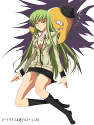 Rule 34 | 00s, 1girl, bad id, bad pixiv id, breasts, c.c., cheese-kun, cleavage, code geass, green hair, long hair, open clothes, open shirt, panties, pizza hut, sahare, shirt, solo, underwear, very long hair