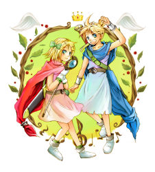 Rule 34 | 1boy, 1girl, blonde hair, blue eyes, bow, brother and sister, cape, child, cosplay, dragon quest, dragon quest v, gloves, hair bow, hair ornament, hairclip, hero&#039;s daughter (dq5), hero&#039;s daughter (dq5) (cosplay), hero&#039;s son (dq5), hero&#039;s son (dq5) (cosplay), highres, kagamine len, kagamine rin, musical note, short hair, siblings, square enix, staff, twins, vocaloid, yamasu