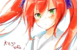 Rule 34 | 1girl, blush, green eyes, long hair, red hair, simple background, solo, toosaka asagi, white background