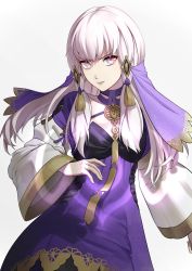 Rule 34 | 1girl, closed mouth, dress, fire emblem, fire emblem: three houses, hair ornament, highres, long hair, long sleeves, lysithea von ordelia, mueririko, nintendo, pink eyes, simple background, solo, upper body, white hair