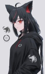 Rule 34 | 1girl, absurdres, ahoge, animal ear fluff, animal ears, belt collar, bespectacled, black collar, black hair, black hoodie, collar, commentary request, drawstring, earrings, expressionless, extra ears, fox ears, fox girl, from side, glasses, hair between eyes, hands in pockets, highres, hololive, hood, hoodie, jewelry, kurokami fubuki, long hair, looking at viewer, low ponytail, multicolored hair, parted lips, red-framed eyewear, red eyes, red hair, semi-rimless eyewear, shirata98, simple background, single earring, solo, streaked hair, under-rim eyewear, upper body, virtual youtuber, white background