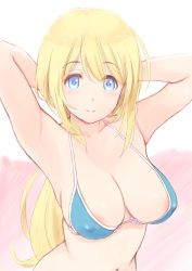 Rule 34 | 10s, 1girl, alternate costume, armpits, arms up, atago (kancolle), bikini, blonde hair, blue eyes, blush, breasts, covered erect nipples, highres, kantai collection, large breasts, long hair, looking at viewer, navel, smile, solo, swimsuit, wa (genryusui)