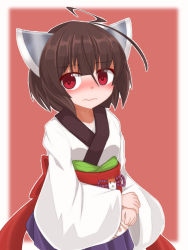 Rule 34 | 1girl, antenna hair, ao (aoblueao), blush, brown hair, closed mouth, commentary request, hair ornament, japanese clothes, kimono, long sleeves, looking at viewer, obi, own hands together, pleated skirt, purple skirt, red eyes, sash, short hair, short kimono, skirt, solo, touhoku kiritan, voiceroid, wavy mouth, white kimono, wide sleeves
