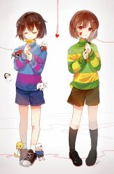 Rule 34 | 2boys, 2others, 3girls, alphys, animal ears, animification, arm up, black eyes, black footwear, black shorts, black socks, blood, blood on face, bloody knife, blue hoodie, blue shorts, blue skin, blue sweater, blush, brothers, brown hair, brown shorts, chara (undertale), closed eyes, closed mouth, colored sclera, colored skin, eyepatch, fingernails, fins, flower, flying, frisk (undertale), full body, furry, furry female, ghost, glasses, gloves, goat ears, goat girl, goat horns, green sweater, hair between eyes, hands in pockets, hands up, head fins, headphones, heart, holding, holding flower, holding knife, holding polearm, holding weapon, hood, hoodie, horns, hyde (hai-do), knife, long hair, long sleeves, looking at another, looking at viewer, multiple boys, multiple girls, multiple others, napstablook, one eye closed, open mouth, papyrus (undertale), pocket, polearm, ponytail, puffy long sleeves, puffy sleeves, red eyes, red gloves, red hair, robe, sans, sharp teeth, shoes, short hair, shorts, siblings, simple background, single vertical stripe, skeleton, slippers, smile, sneakers, socks, spear, standing, string, string of fate, striped clothes, striped sweater, sweater, teeth, toriel, turtleneck, turtleneck sweater, undertale, undyne, weapon, white background, white footwear, white fur, white robe, white socks, yellow flower, yellow sclera, yellow skin