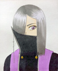 Rule 34 | 1girl, black hair, cloak covering mouth, kanisuka rita, kwai chi, ohsama sentai king-ohger, purple eyes, super sentai