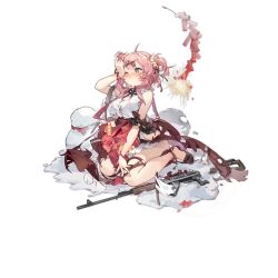 Rule 34 | 1girl, ahoge, bandaid, bandaid on knee, bandaid on leg, bandana, banned artist, bottle, breasts, broken eyewear, check clothing, china dress, chinese clothes, cleavage cutout, closed mouth, clothing cutout, double bun, dress, envelope, firecrackers, flag, full body, fur shawl, girls&#039; frontline, glasses, green eyes, gun, hair bun, hair ornament, highres, kneeling, large breasts, no socks, official alternate costume, official art, omamori, one eye closed, pink bandaid, pink hair, red bandana, red footwear, red skirt, red wristband, rifle, round eyewear, rubbing eyes, semi-rimless eyewear, shawl, simple background, skirt, sniper rifle, snow, snowman, solo, sparks, strap, tabuk (girls&#039; frontline), tabuk (twofold felicitation) (girls&#039; frontline), tabuk sniper rifle, tears, third-party source, torn clothes, torn dress, torn skirt, translation request, transparent background, under-rim eyewear, unworn eyewear, weapon, white dress, white flag, x hair ornament, you hashira