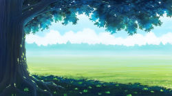 Rule 34 | aoha (twintail), blue sky, cloud, cloudy sky, commentary request, day, field, grass, no humans, outdoors, scenery, sky, tree