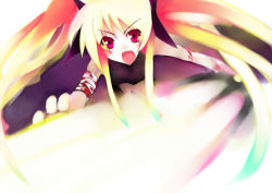 Rule 34 | &gt;:d, 00s, 1girl, :d, bandages, beam, blonde hair, energy, eyebrows, fate testarossa, looking at viewer, lyrical nanoha, magic, mahou shoujo lyrical nanoha, mahou shoujo lyrical nanoha a&#039;s, open mouth, red eyes, sidelocks, smile, solo, upper body, v-shaped eyebrows