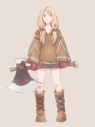 Rule 34 | 1girl, axe, battle axe, blonde hair, blue eyes, boots, expressionless, final fantasy, final fantasy tactics, from below, geomancer (fft), gloves, highres, jitome, knee boots, michibata 65, solo, tunic, twintails, weapon