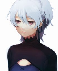 Rule 34 | 1girl, closed mouth, darker than black, dress, highres, ponytail, short hair, simple background, solo, white background, yin (darker than black)