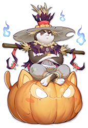 Rule 34 | 1boy, :3, animal ears, artist request, cat ears, cat tail, crossed arms, crossed legs, frown, furry, furry male, game cg, hat, hay, highres, jack-o&#039;-lantern, mahjong, mahjong soul, male focus, official art, patch, scarecrow, simple background, sitting, solo, straw, tail, tenbou, third-party source, transparent background, wanjirou, yostar