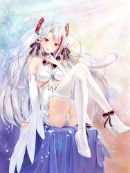 Rule 34 | 1girl, adapted costume, alternate costume, ankle ribbon, antenna hair, arm support, ass, azur lane, bare shoulders, blush, breasts, bridal gauntlets, bridal veil, brown eyes, cleavage, closed mouth, clothes lift, collarbone, cross, crossed legs, day, dress, dress lift, finger to mouth, flower, full body, garter straps, gloves, hair between eyes, hair ornament, half-closed eyes, hands up, head tilt, headgear, heart, high heels, highres, iron cross, knees up, kurumiiii, large breasts, leg ribbon, leg up, lifting own clothes, light particles, light rays, long hair, looking at viewer, mole, mole on breast, multicolored hair, no bra, open mouth, panties, petals, prinz eugen (azur lane), prinz eugen (symphonic fate) (azur lane), pumps, ribbon, rose, see-through, sitting, smile, solo, thighhighs, thighs, twitter username, two side up, underwear, veil, very long hair, wedding dress, white dress, white flower, white footwear, white gloves, white hair, white panties, white thighhighs
