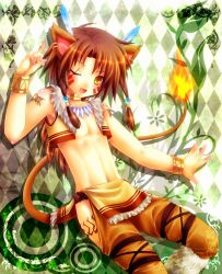 Rule 34 | 1990s (style), 1boy, animal ears, argyle, argyle background, argyle clothes, bad id, bad pixiv id, brown hair, final fantasy, final fantasy vii, long hair, male focus, minatosaiga, personification, red xiii, retro artstyle, scar, solo, tail, trap, yellow eyes