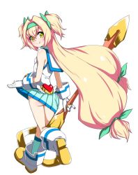 Rule 34 | blazblue, blonde hair, clothes lift, gloves, hairband, heart, heart-shaped pupils, kaname nagi, lifting own clothes, long hair, looking at viewer, magical girl, platinum the trinity, skirt, skirt lift, socks, staff, symbol-shaped pupils, tongue, tongue out, twintails, very long hair, white gloves