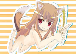 Rule 34 | 00s, animal ears, brown hair, holo, long hair, nude, red eyes, solo, spice and wolf, tail, wheat, wolf ears, wolf tail