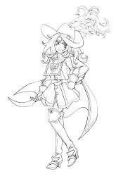 Rule 34 | 1girl, curly hair, dragon quest, dragon quest vii, greyscale, hat, knife, long hair, looking to the side, maribel (dq7), mayakaek, monochrome, smile, solo