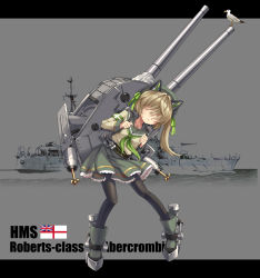Rule 34 | 1girl, abercrombie (warship girls r), absurdres, animal ears, bird, blonde hair, cat ears, character name, english text, hair over eyes, hat, highres, letterboxed, long sleeves, official art, pantyhose, photo background, pleated skirt, royal navy, school uniform, seagull, serafuku, side ponytail, sirills, skirt, solo, warship girls r, zhan jian shaonu