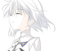 Rule 34 | 1girl, agahari, closed eyes, female focus, highres, looking up, sanya v. litvyak, short hair, silver hair, simple background, solo, strike witches, uniform, upper body, white background, world witches series