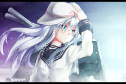 Rule 34 | 10s, 1girl, aqua eyes, bad id, bad pixiv id, hammer and sickle, hand on headwear, hat, hibiki (kancolle), kantai collection, letterboxed, long hair, musouduki, silver hair, solo, upper body, verniy (kancolle)