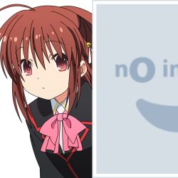 Rule 34 | 1girl, brown hair, little busters!, long hair, mugen ouka, natsume rin, no image, pixiv, ponytail, red eyes, school uniform, solo, vector trace